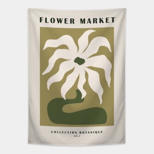 Flower market, Abstract flower in a vase, Retro print, Green botanical art, Aesthetic poster, Cottagecore Tapestry