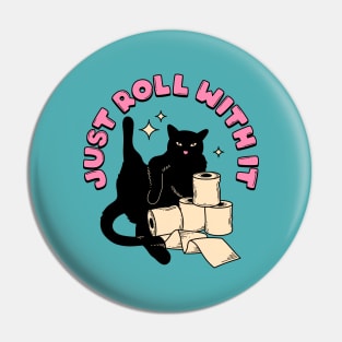 Roll with it Black Cat in blue Pin