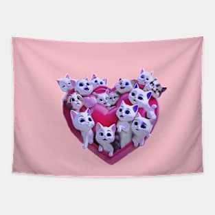 Basketful of super cute kittens laughing in a heart shaped basket Tapestry