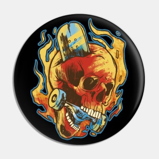 Skull Skater on Fire for Skateboard Skating Skate Pin