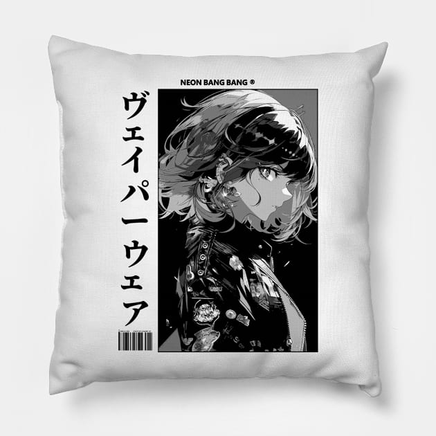 Black and White Japanese Anime and Manga Streetwear Kawaii Waifu Girl Pillow by Neon Bang Bang