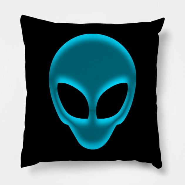 We Are Not Alone - Dark Aqua Alien Pillow by CanaryKeet