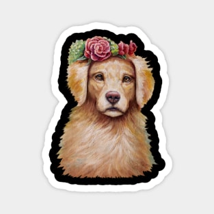 Golden Retriever Dog with Flower Crown Magnet