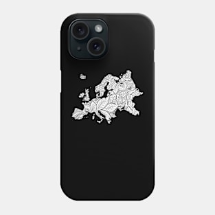 Mandala art map of Europe with text in white Phone Case