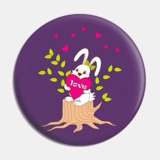 bunny with love on the stump Pin