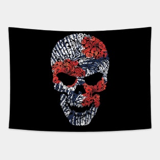 Tropical Floral Skull Blue Tapestry