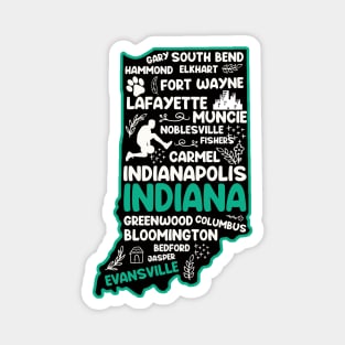 Evansville Indiana cute map Indianapolis, Fort Wayne, Evansville, Carmel, South Bend, Fishers, Bloomington, Hammond, Gary, Lafayette Magnet