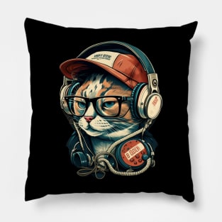 Cat Jam Session- Headphones On Pillow