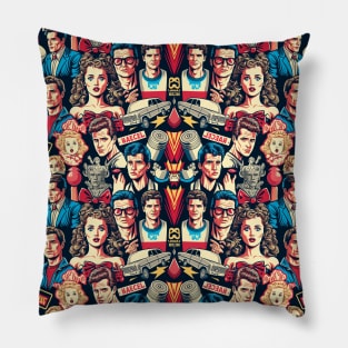 Iconic Retro Pop Culture Pattern Pillow