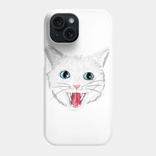 White cat hissing (blue eyes) Phone Case