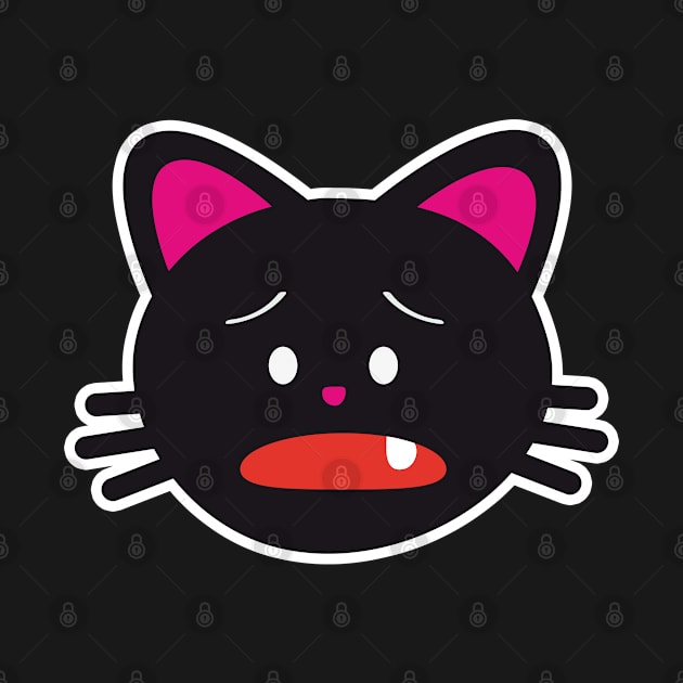 One Tooth Black Cat Worried Kitten Face by HappyGiftArt