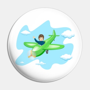 Pilot boy flying on an airplane Pin