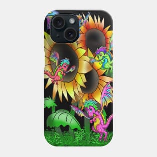 Cute little dragons and big sunflowers Phone Case