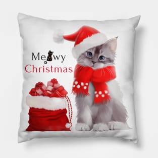 Kitten in Santa Claus costume with a bag of gifts Pillow