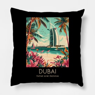 A Vintage Travel Illustration of Dubai - United Arab Emirates Pillow