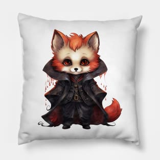 Cartoon Red Fox in Dracula Costume Pillow