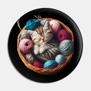 Cute Cat In A Basketful Of Wools Pin