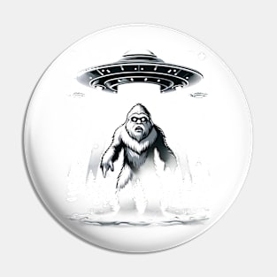 Bigfoot Sasquatch and UFO Encounter in the Night Sky Pin