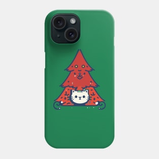 Meowy Catmas - Cute Cat In A Red Christmas Tree Phone Case