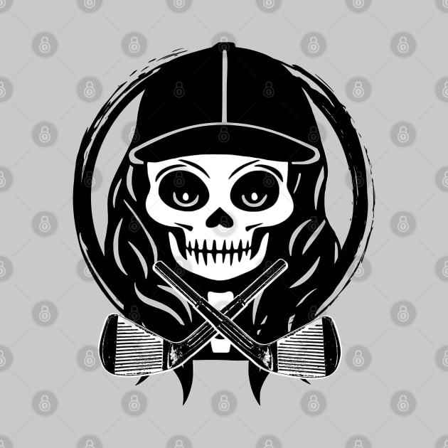 Female Golfer Skull and Golf Clubs Black Logo by Nuletto