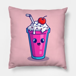 Cute Milkshake With Cherry Cartoon Pillow