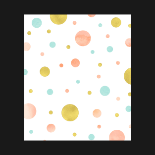 Gold peach blue watercolor dots design T-Shirt