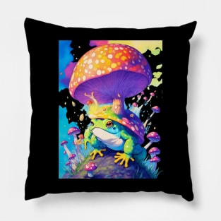 Mushroom land colorful toad lots of pretty colors soft color palette vintage tone Pillow