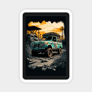 Teal Safari pick up truck in the ruined world Magnet