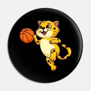 Cute Cartoon Leopard Cat plays Basketball Kids Pin