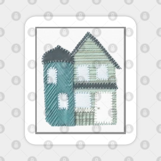 Green House Excerpt from 2 Houses #1- Digitally Altered Magnet by ErinBrieArt