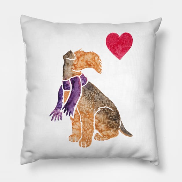 Watercolour Airedale Terrier Pillow by animalartbyjess