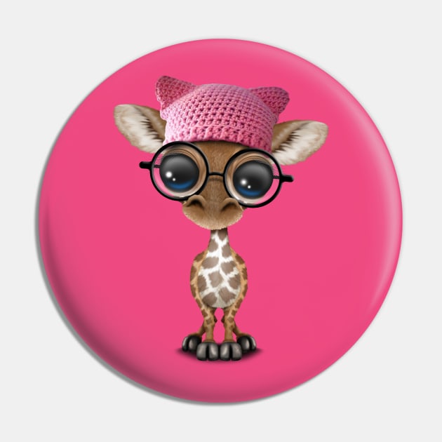 Cute Baby Giraffe Wearing Pussy Hat Pin by jeffbartels