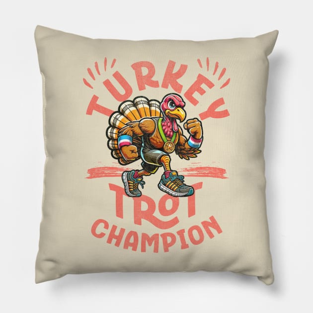 Turkey Trot Champion Thanksgiving Running Pillow by Contentarama