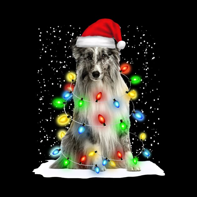 Shetland Sheepdog Christmas Santa Hat Xmas Tree Color Lights by Ripke Jesus