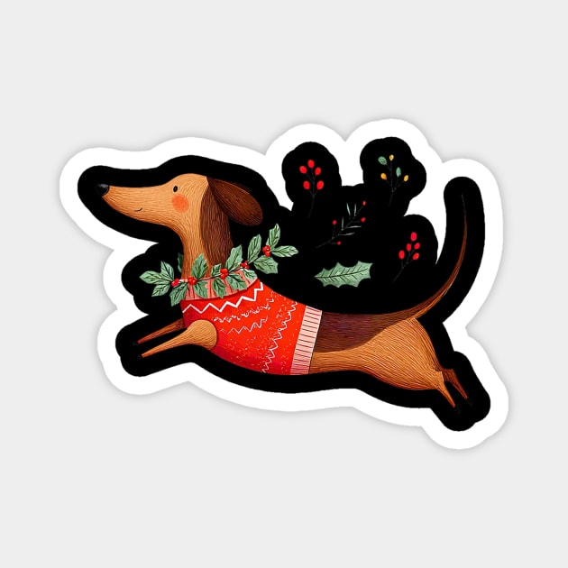 Cute Dachshund Xmas Wiener Dog Lover Funny Merry Christmas Magnet by yangho