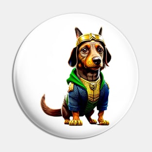 Regal Pup: Dachshund Wearing a Crown Fit for a King Tee Pin