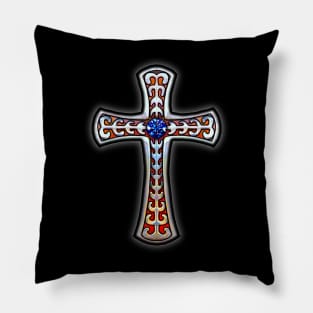 Cross Vintage Retro Blue Stone Pillow