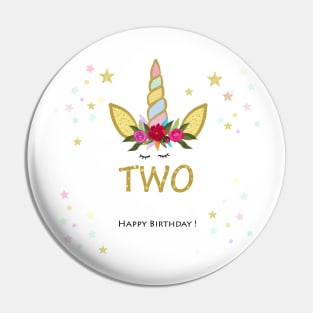 Second birthday Two. Unicorn Birthday invitation. Party invitation greeting card Pin