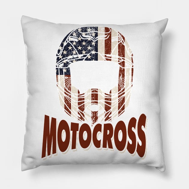 Motocross Helmet USA Flag Pillow by A-Buddies