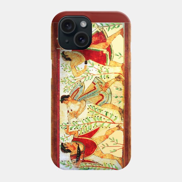 ETRUSCAN DANCERS AND MUSICIANS WITH LYRA AND AULOS Antique Tarquinia Fresco Phone Case by BulganLumini