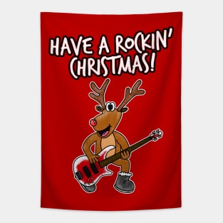 Have A Rockin' Christmas Reindeer Playing Bass Guitar Tapestry