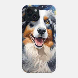 Australian Shepherd Dog Breed Painting in a Van Gogh Starry Night Art Style Phone Case