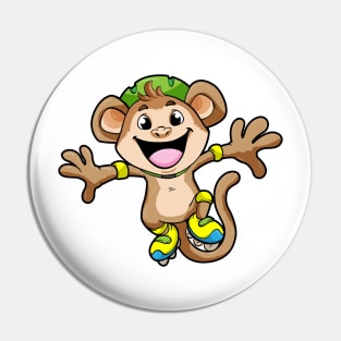 Monkey as Inline Skater with Inline Skates and Helmet Pin