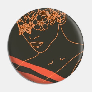 Woman portrait with flowers in lineart style Pin