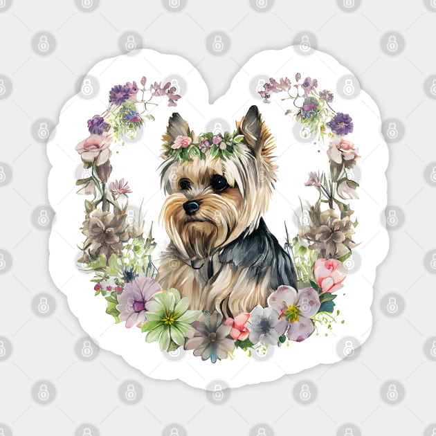 Yorkie Yorkshire Terrier in Valentine Wreath Magnet by Soft Rain