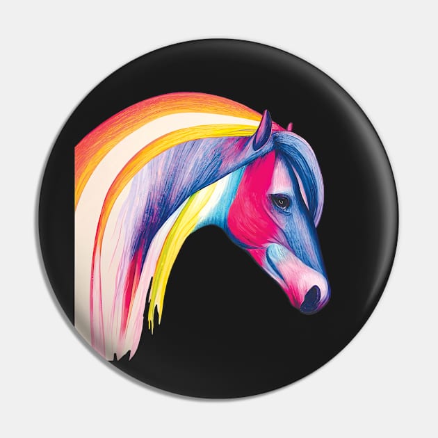 Rainbow Horse on Black - Striking and Beautiful Pin by Geminiartstudio