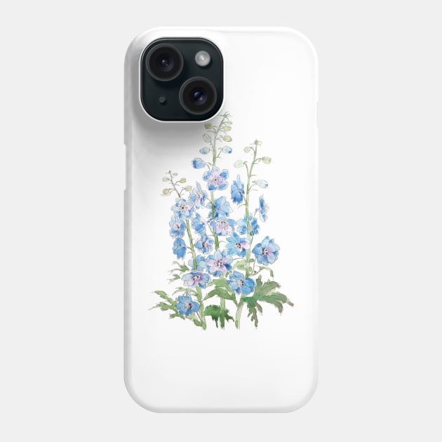 blue purple delphinium ink and watercolor Phone Case by colorandcolor