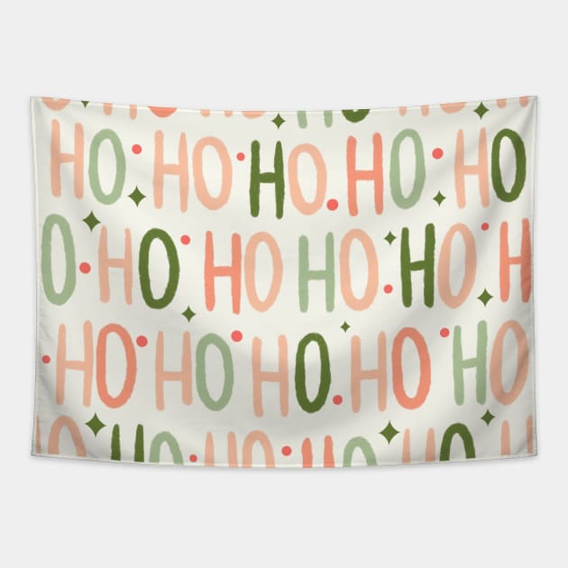 Ho Ho Ho // Chirstmas // Mint and Coral Tapestry by Paprica