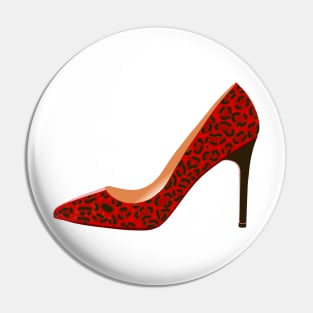 Red Leopard Print High Heel Shoe Pin