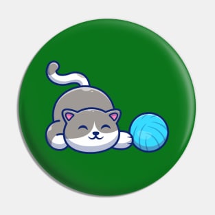 Cute Cat Playing Ball Cartoon Pin